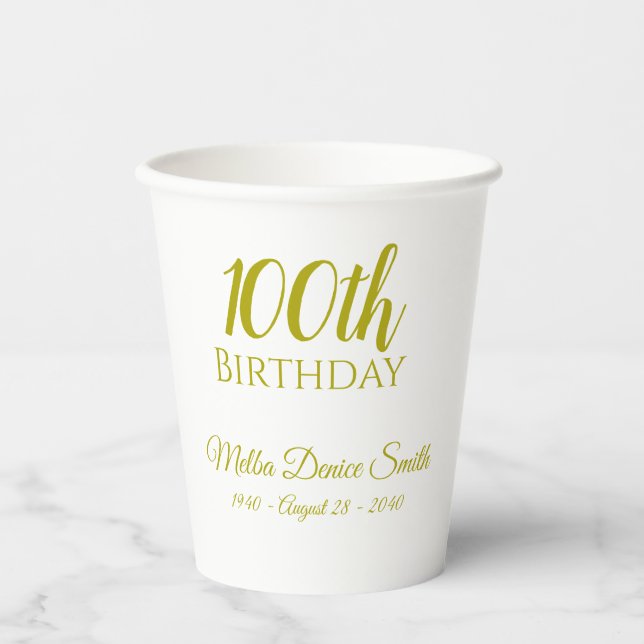 Gobelets en papier personnalisés pour les 100 ans (Recto)
