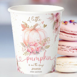 Gobelets En Papier Petit Baby shower Citrouille Fille rose Automne Au