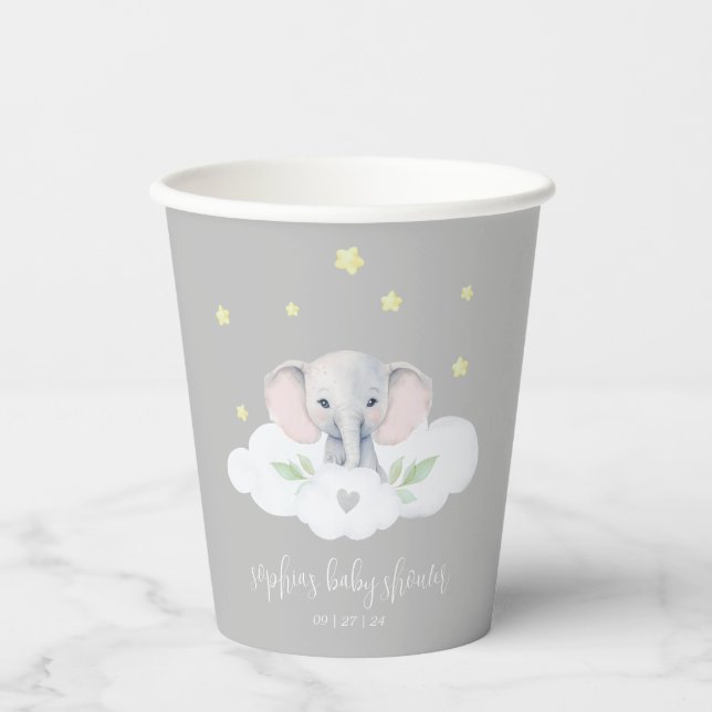 Gobelets En Papier Petit Baby shower d'arachide éléphant neutre pour  (Recto)