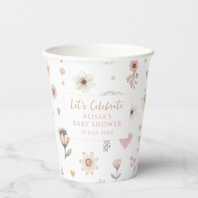 Gobelets En Papier Petit Baby shower Floral Fleur sauvage (Recto)