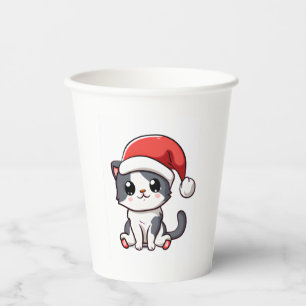 Gobelets En Papier Petit chaton de Noël portant le chapeau de Père No