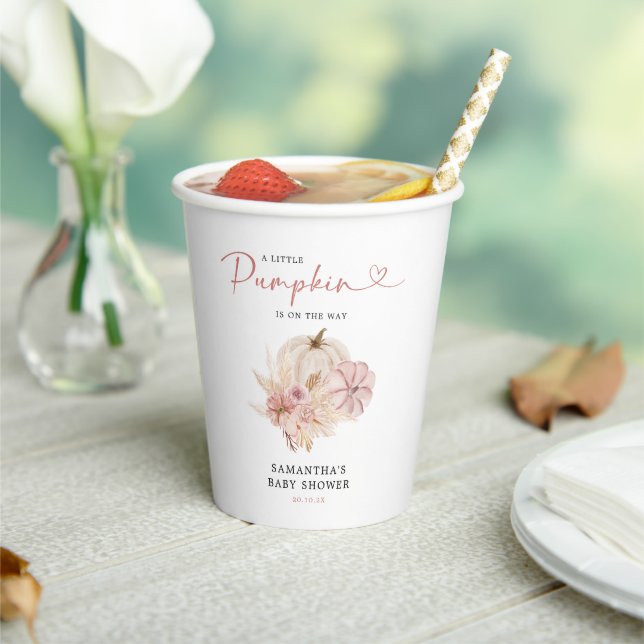 Gobelets En Papier Petit Citrouille Boho Pampas Baby shower en herbe  (Insitu)