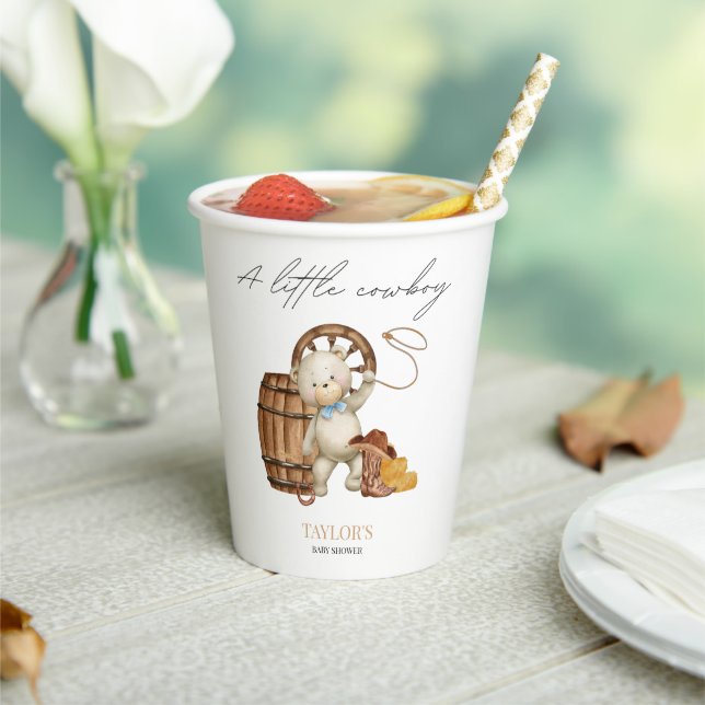 Gobelets En Papier Petit Cowboy Aquarelle Ours Baby shower Pa (Insitu)