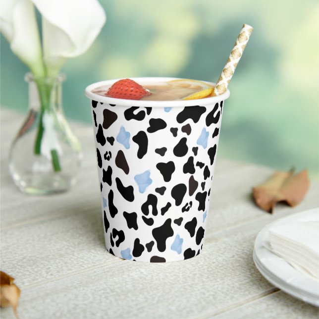 Gobelets En Papier Petit Cowboy Impression Vache Noir et Bleu (Insitu)