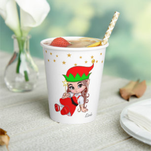 Gobelets En Papier Petit elfe de Noël et confettis d'étoile dorée