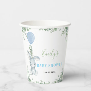 Gobelets En Papier Petit Lapin Fête de Bébé Garçon Aquarelle Eucalypt