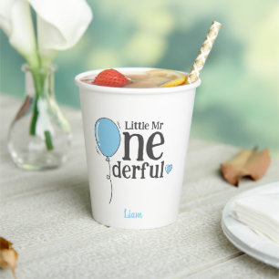 Gobelets En Papier Petit M. Onederful Premier anniversaire bleu Custo