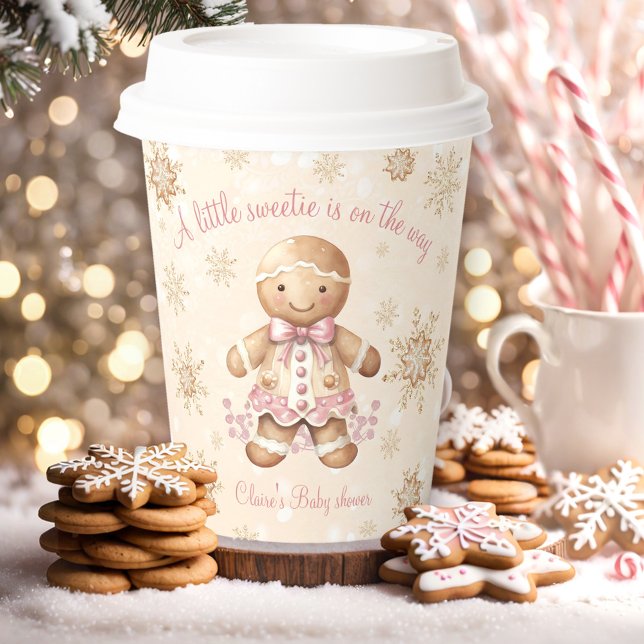 Gobelets En Papier Petit pain d'épices Baby shower de Noël doux (Gingerbread Little Sweetie Christmas Baby Shower Paper Cups)