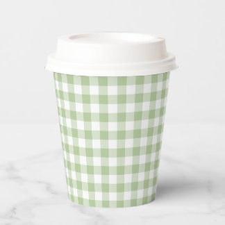 Gobelets En Papier Petit Sage et Gingham Blanc