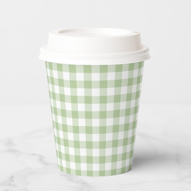 Gobelets En Papier Petit Sage et Gingham Blanc (Recto)