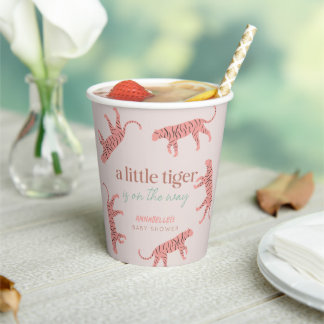 Gobelets En Papier Petit Tigre moderne Baby shower fille rose