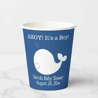 Gobelets En Papier Petite baleine blanche et Baby shower de garçons d