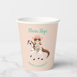 Gobelets En Papier Petite Cowgirl sur un Cheval Fille Anniversaire We