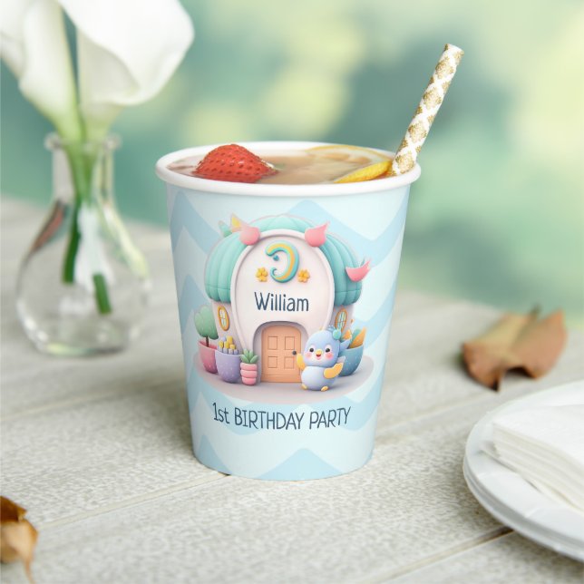 Gobelets En Papier Petite maison avec dragon 1ère fête d'anniversaire (Insitu)