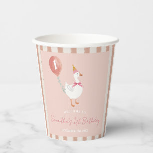 Gobelets En Papier Petite petite oie rose ballons fille 1er anniversa
