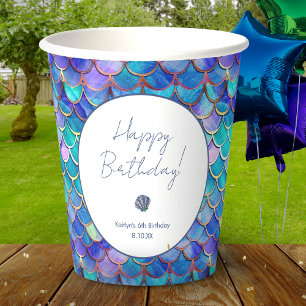 Gobelets En Papier Petites filles de la mignonne sirène fête d'annive