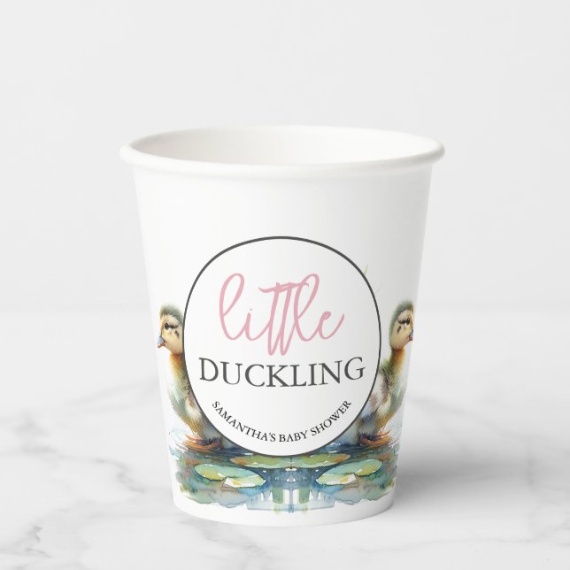 Gobelets En Papier Petites tasses de papier canard Baby shower fille (Recto)
