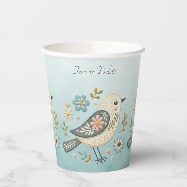 Gobelets En Papier Petites tasses de papier floral aux oiseaux verts (Gauche)
