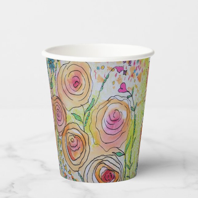 Gobelets En Papier Petits Coeurs et Fleurs Tasses en Papier (Recto)