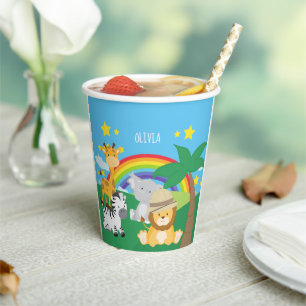 Gobelets En Papier Petits enfants Safari Jungle Animaux et prénom