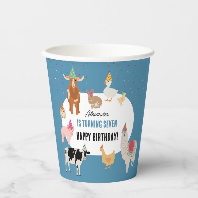 Gobelets En Papier Petting Zoo Party Animals Barnyard Birthday Boy (Recto)
