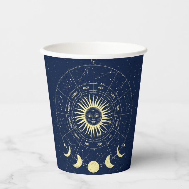 Gobelets En Papier Phases de la lune solaire céleste Zodiac (Recto)