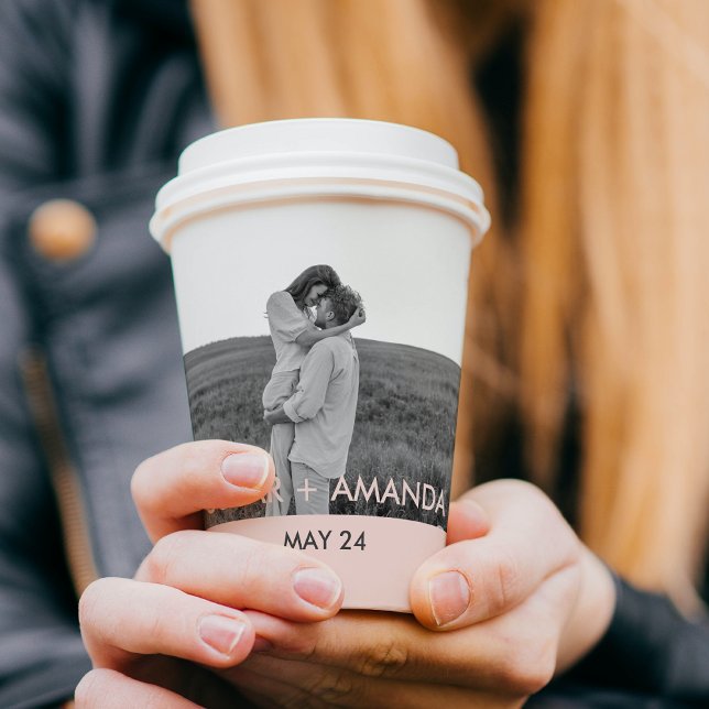 Gobelets En Papier Photo Couple moderne Pink & Grey Nom personnalisé (Créateur téléchargé)