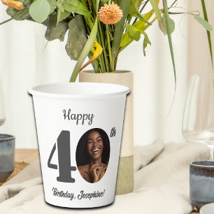 Gobelets En Papier Photo d'anniversaire 40 ans gras et heureux