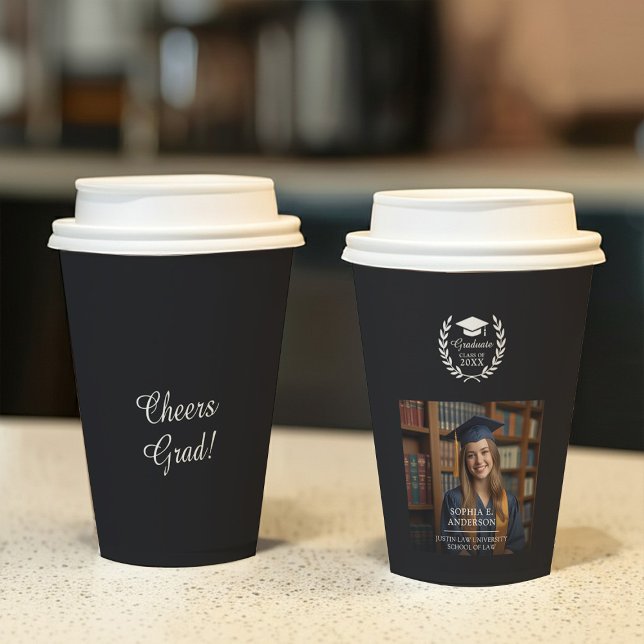 Gobelets En Papier Photo de Graduation de l'Emblème de Laurel Classy  (Créateur téléchargé)