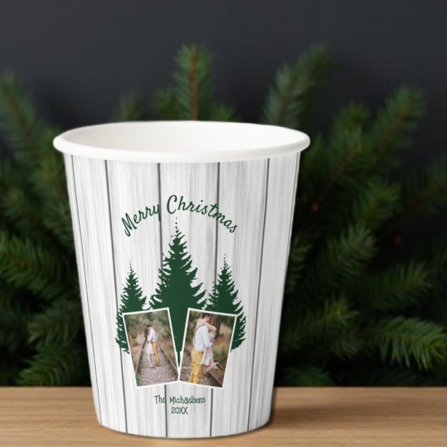 Gobelets En Papier Photo de Noël rustique en forêt (Créateur téléchargé)