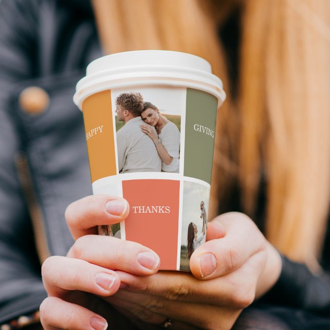 Gobelets En Papier Photo Family Collage moderne | Happy Thanksgiving (Créateur téléchargé)