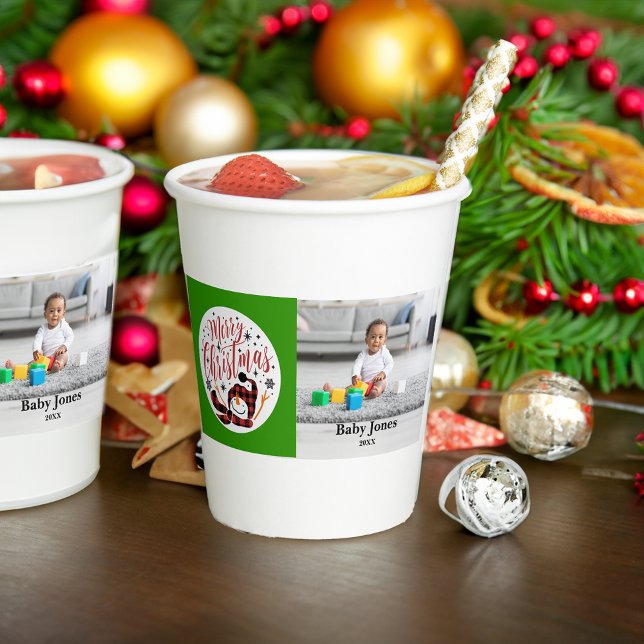 Gobelets En Papier Photo unique de Noël du joyeux bonhomme de neige p (Créateur téléchargé)