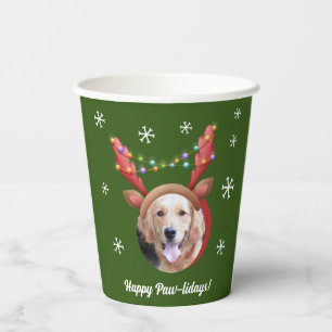 Gobelets En Papier Photos de Noël de chien avec Père Noël Reindeer An