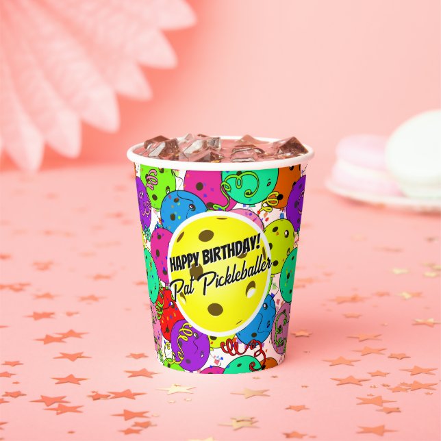 Gobelets En Papier Pickleball Anniversaire Ballons Confetti Personnal (Insitu)