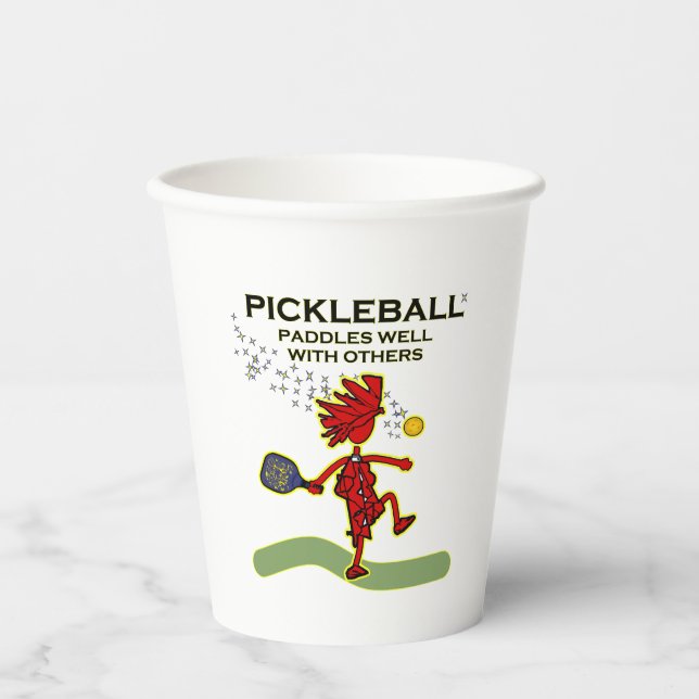 Gobelets En Papier Pickleball Paddle Bien Avec D'Autres Tasses De Pap (Recto)