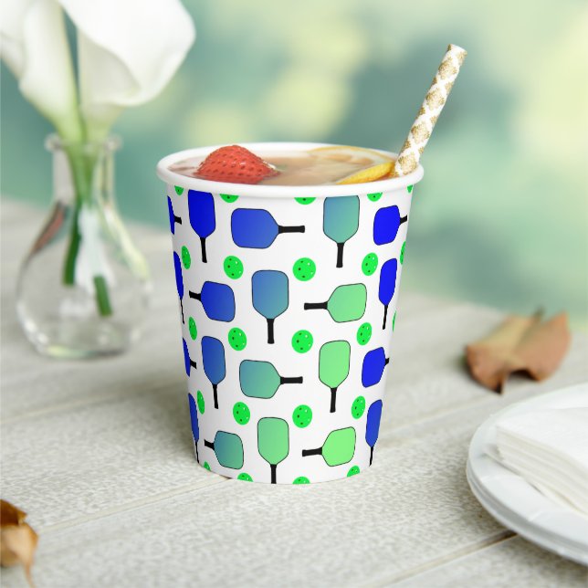 Gobelets En Papier Pickleball Party Blue Green Paddles et balles (Insitu)