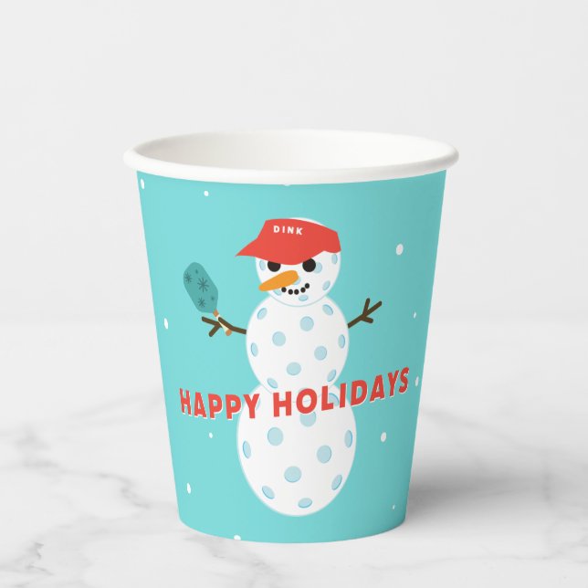 Gobelets En Papier Pickleball Party Humour Holiday Snowman (Recto)