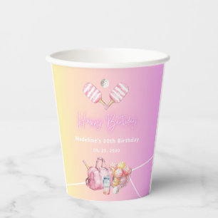Gobelets En Papier Pickleball rose amusant 30e fête d'anniversaire