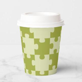 Gobelets En Papier Pièce de puzzle vert olive géométrique sans coutur