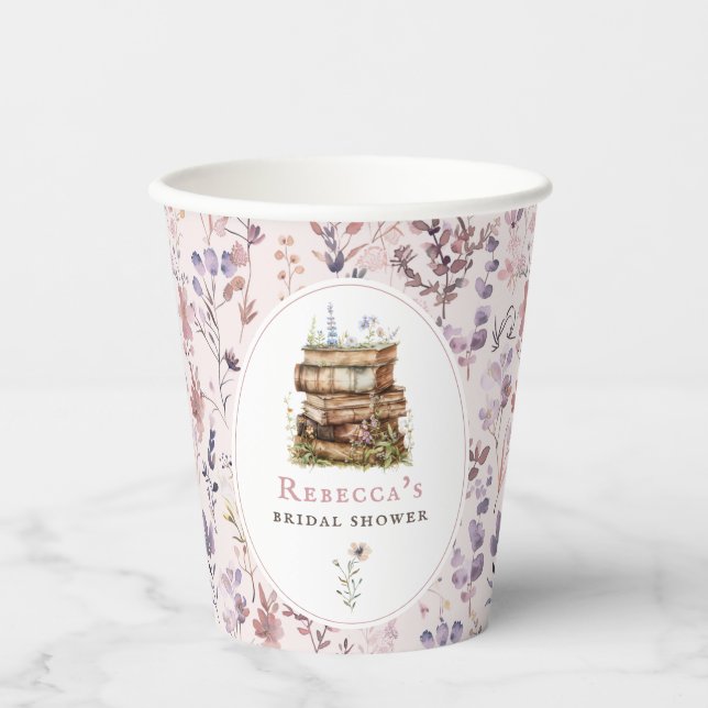 Gobelets En Papier Pile de livres Baby shower aquarelle fleur sauvage (Recto)
