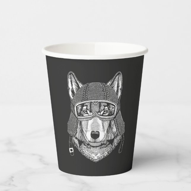 Gobelets En Papier Pilote de motocyclette Wolf Dog (Gauche)
