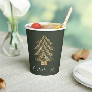 Gobelets En Papier Pine Green Gold Glitzy Parties scintillant Arbre d