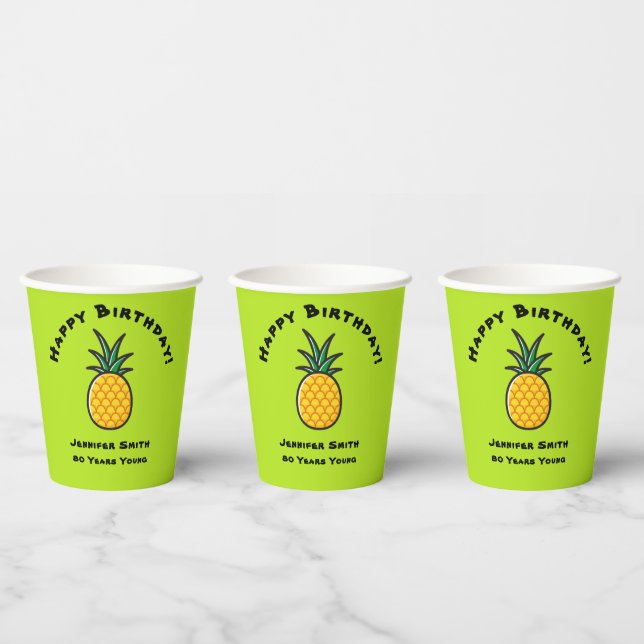 Gobelets En Papier Pineappy Personnalisé Tropical Paper Cups Party (Multi)