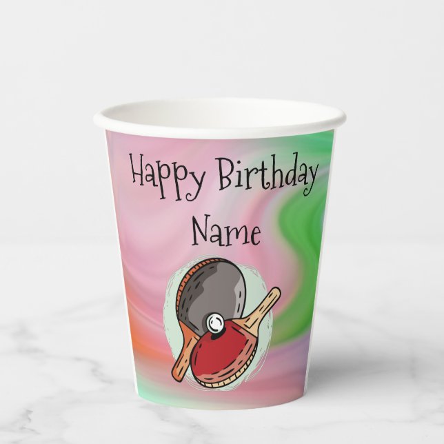 Gobelets En Papier Ping pong table Tennis Joyeux Anniversaire (Recto)