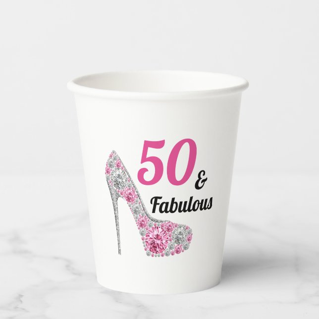 Gobelets En Papier Pink 50 et fabuleux Anniversaire papier (Recto)