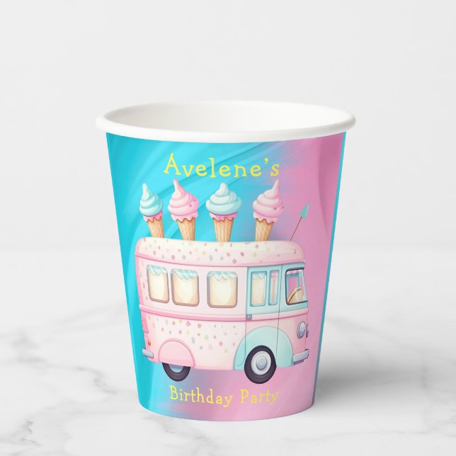 Gobelets En Papier Pink Blue Ice Cream Camion fête d'anniversaire (Recto)