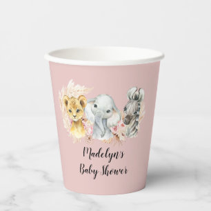 Gobelets En Papier Pink Boho Safari Party Animaux Girl Paper Cup