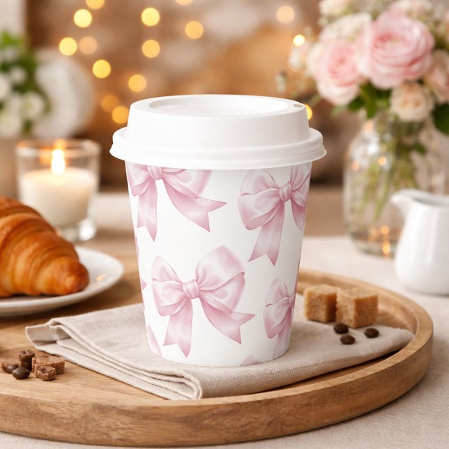 Gobelets En Papier Pink Bow Baby Girl Elegant Baby Shower  (Pink Bow Baby Girl Elegant Baby Shower Paper Cups)