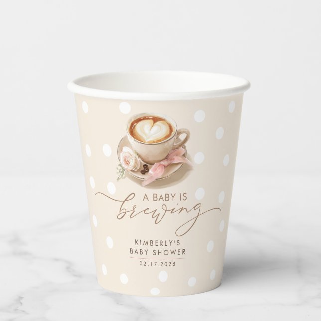 Gobelets En Papier Pink Bow Coffee Baby Is Brewing Girl Baby Shower (Recto)