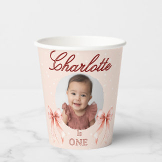 Gobelets En Papier Pink Bow First Birthday!